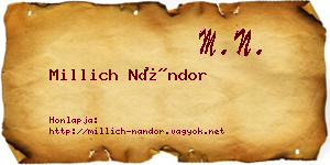 Millich Nándor névjegykártya